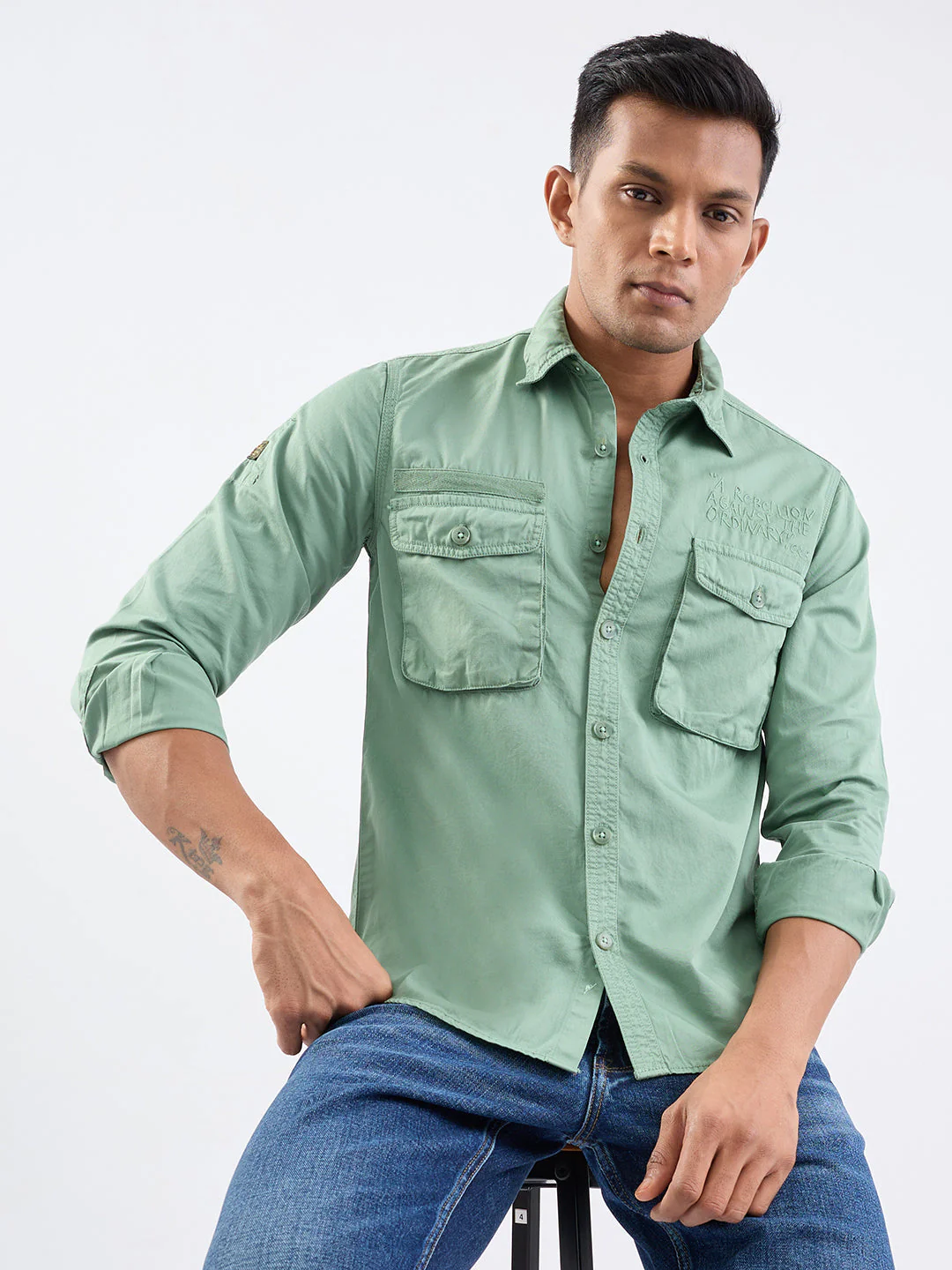 Men Shirt Green Slim Fit - Image 7