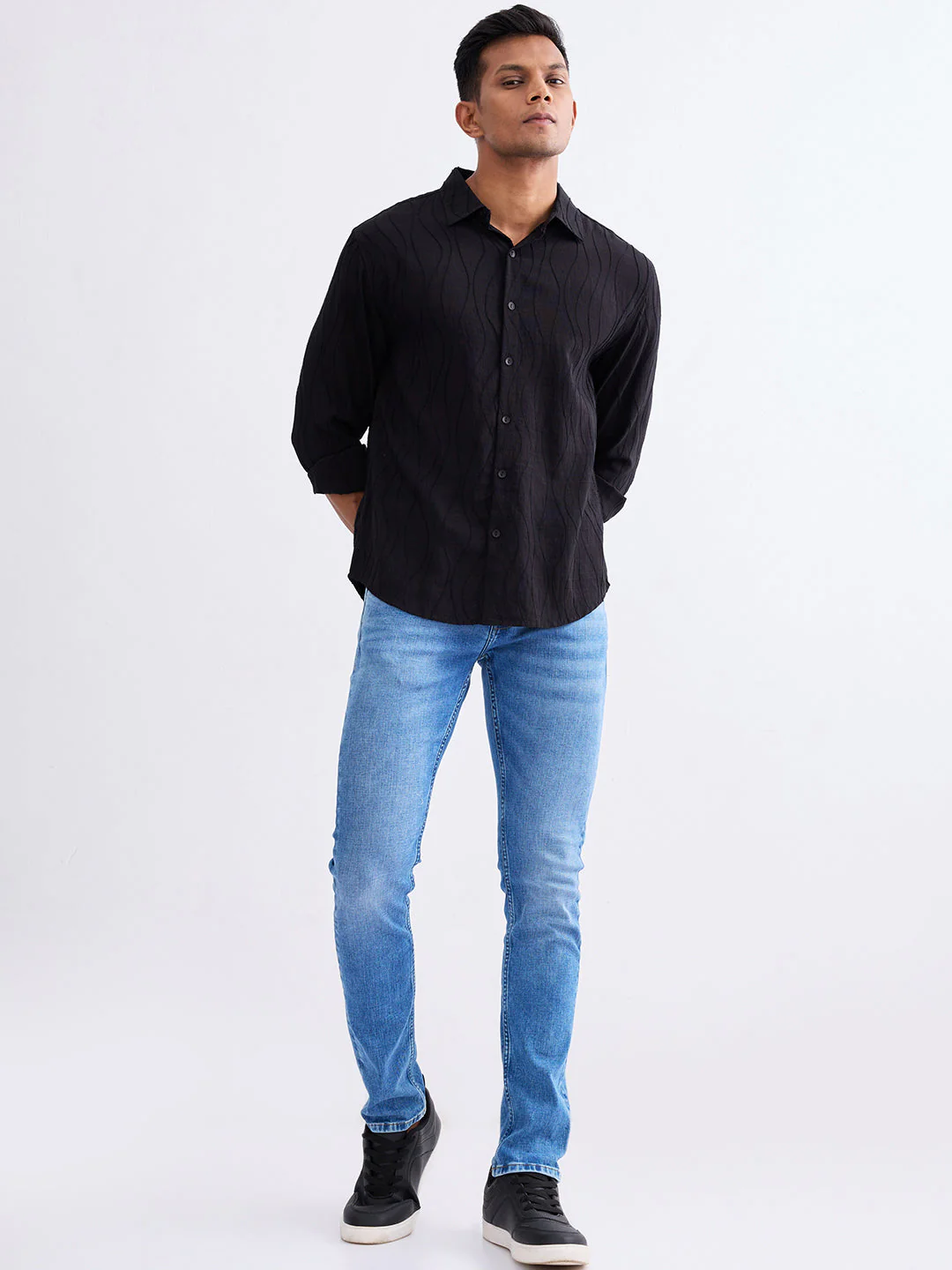 Men Shirt Black Comfort Fit - Image 2
