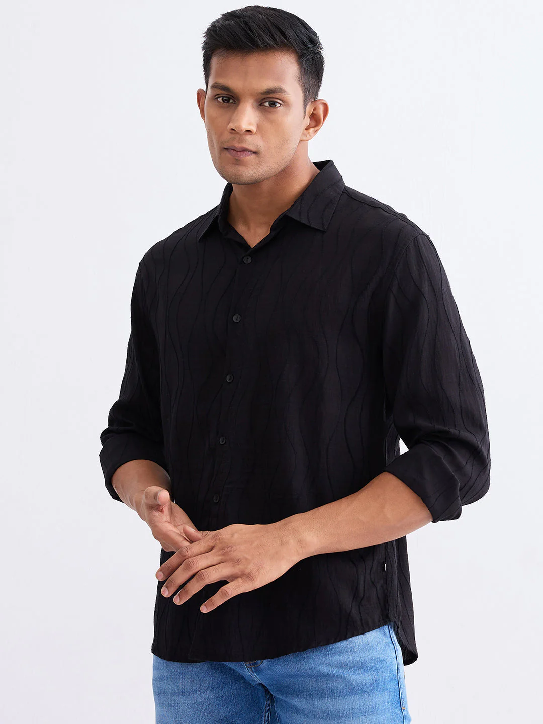 Men Shirt Black Comfort Fit - Image 3