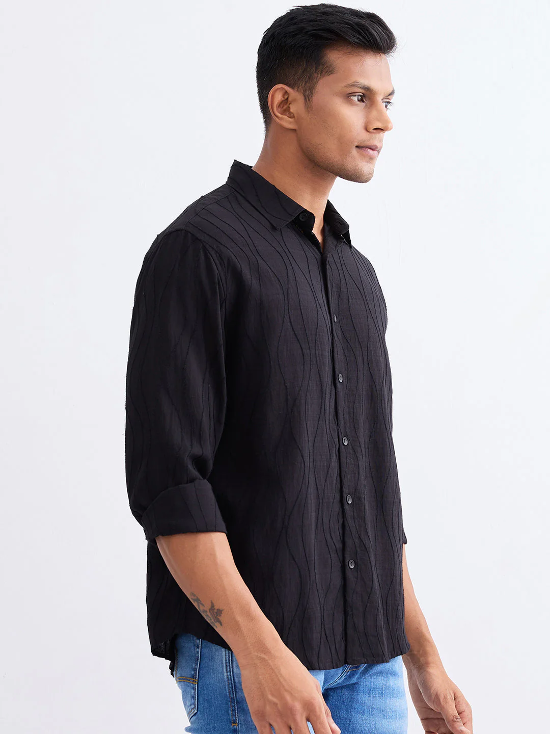 Men Shirt Black Comfort Fit - Image 4