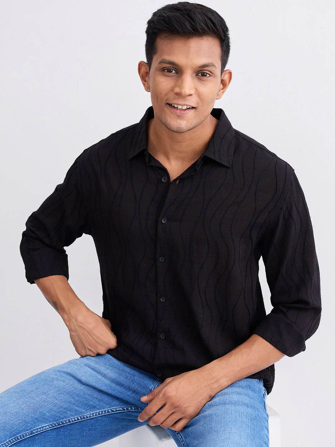 Men Shirt Black Comfort Fit - Image 7