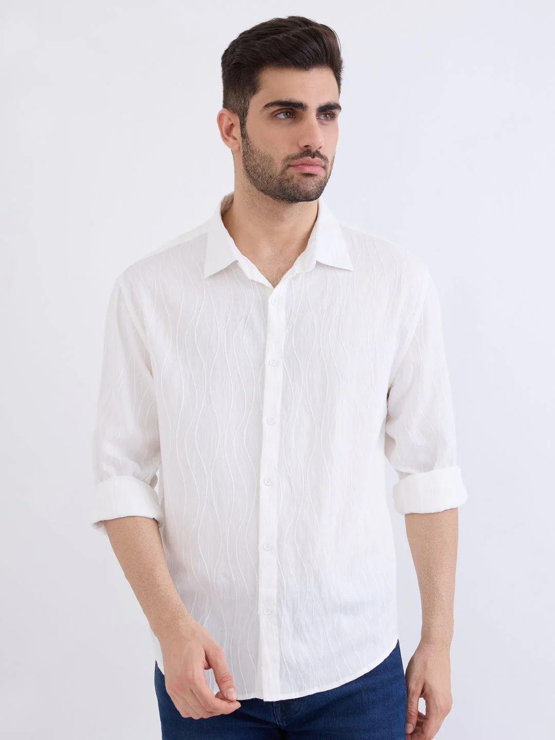 Men Shirt White Comfort Fit - Image 2