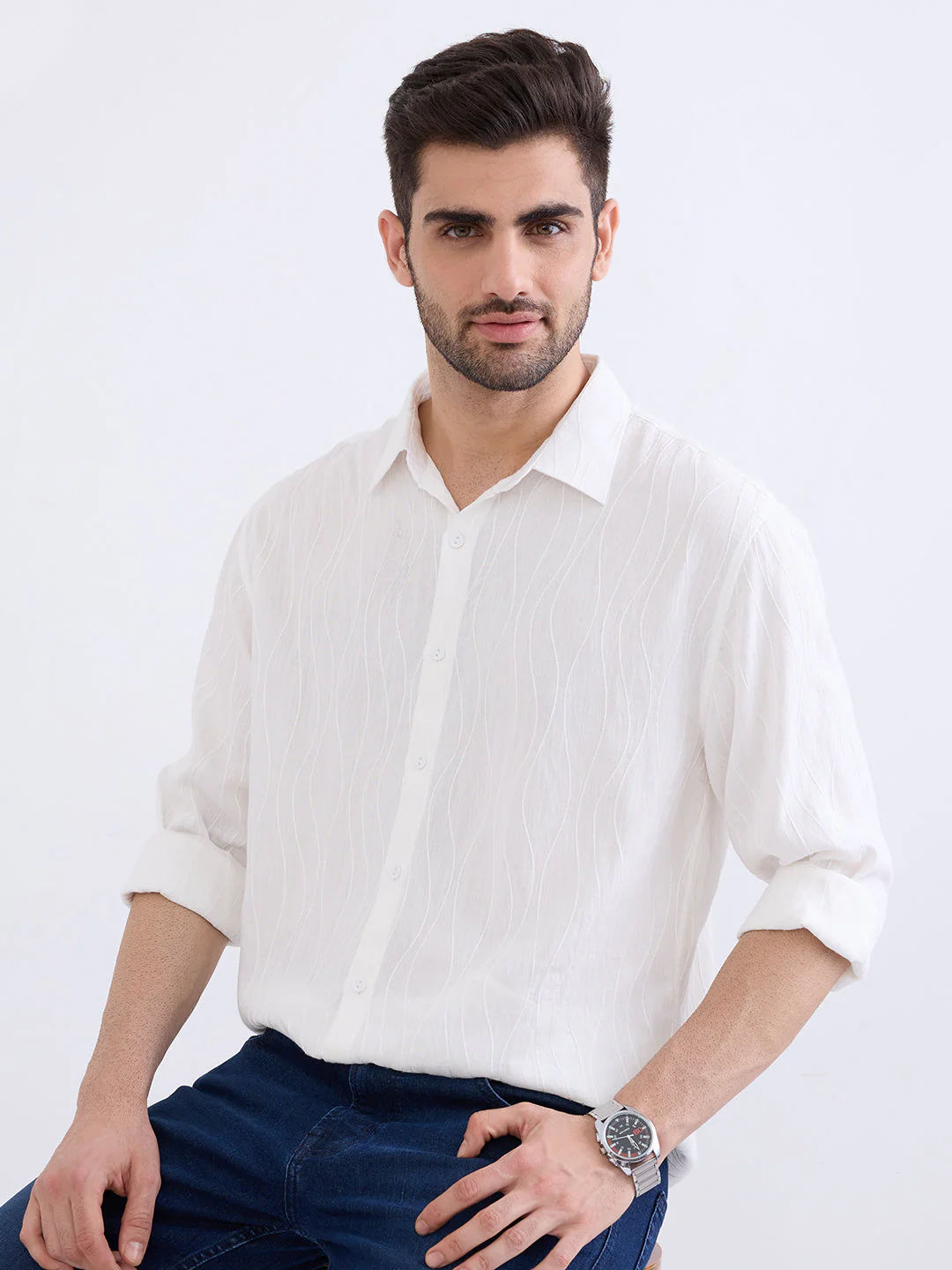 Men Shirt White Comfort Fit - Image 7
