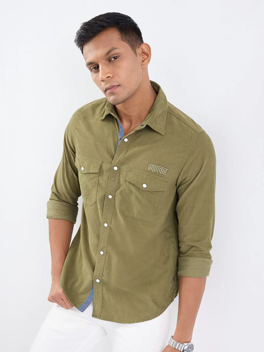 Men Shirt Green Slim Fit - Image 7