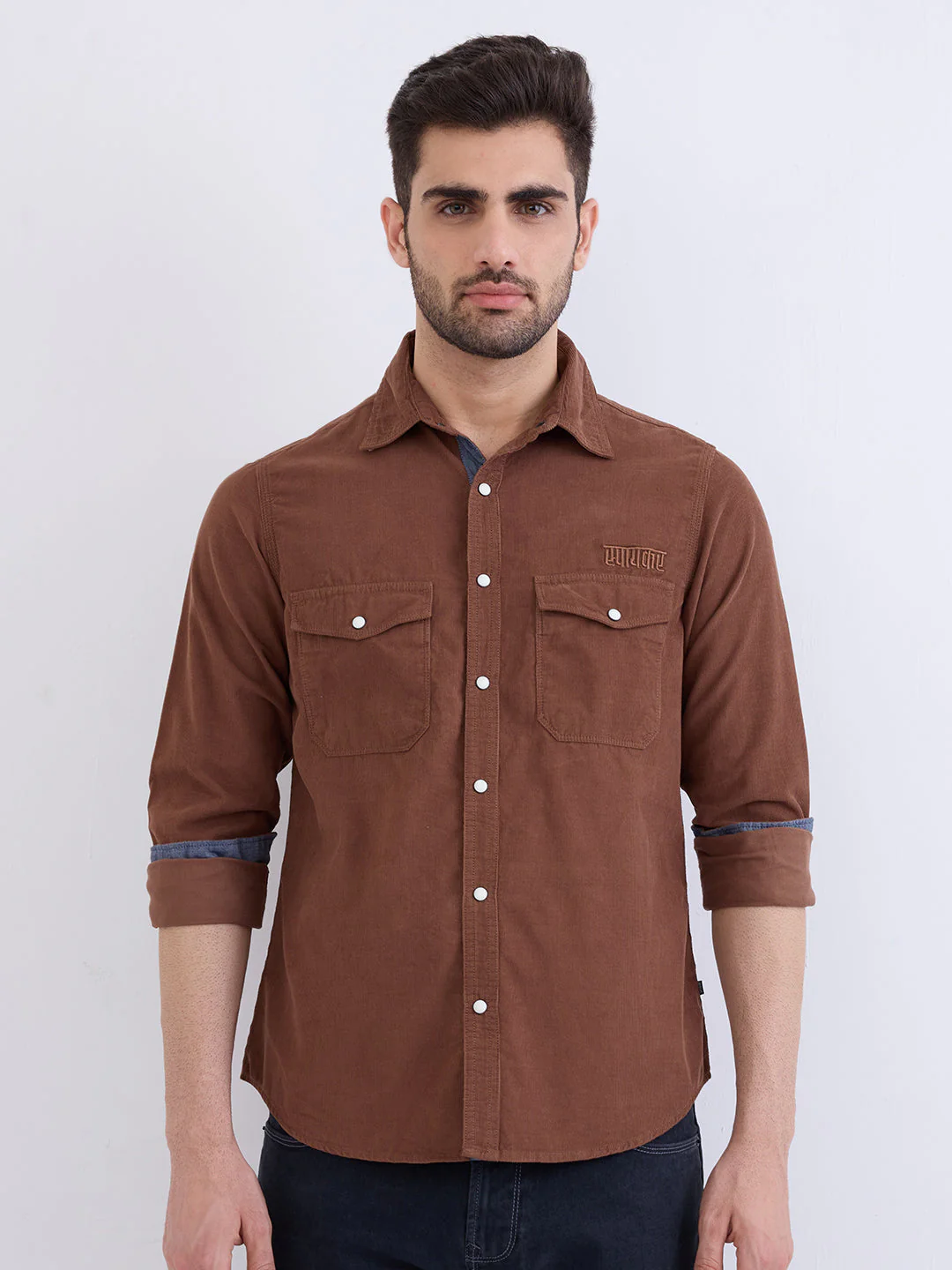 Men Shirt Brown Slim Fit - Image 2