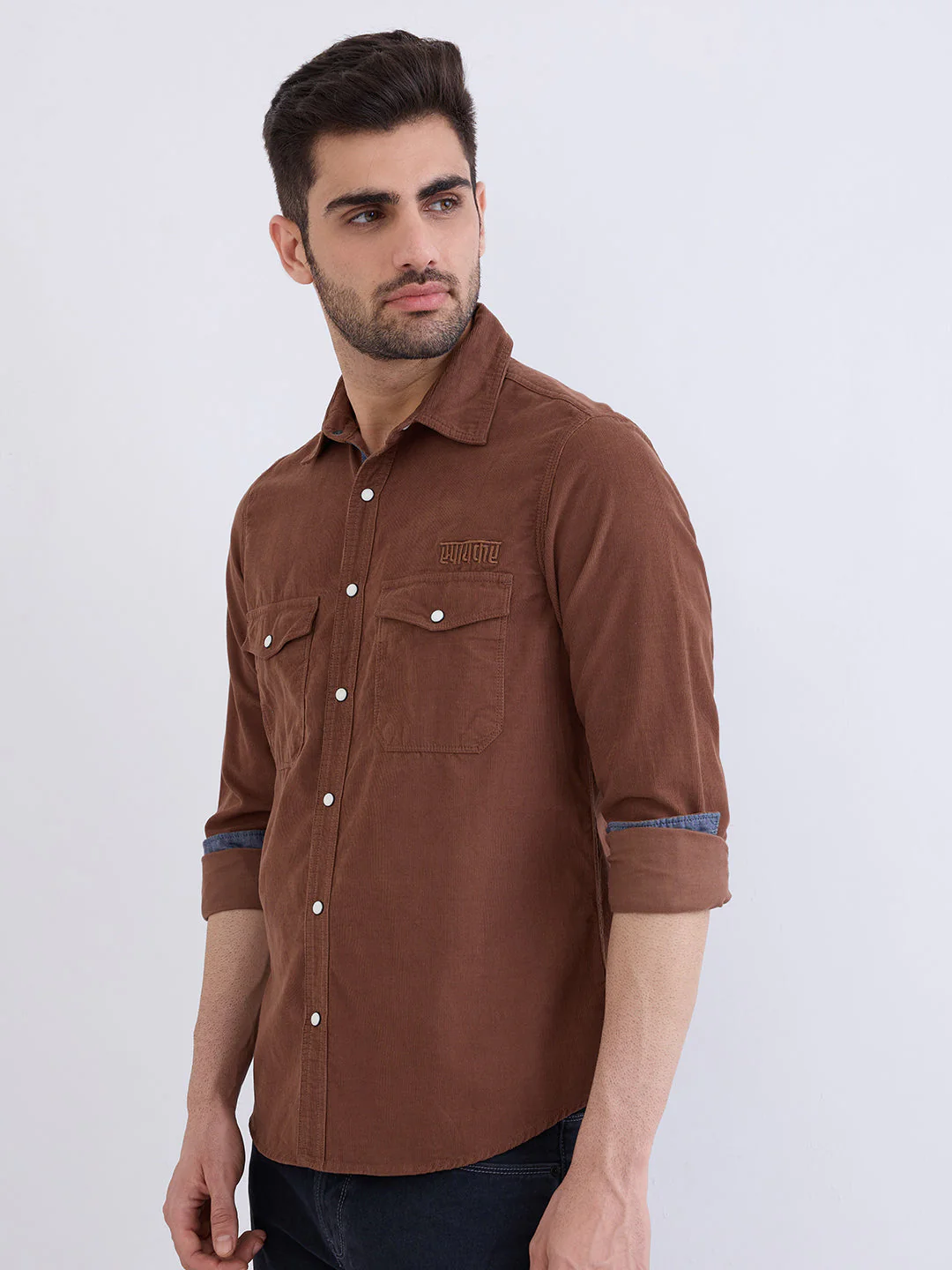 Men Shirt Brown Slim Fit - Image 3