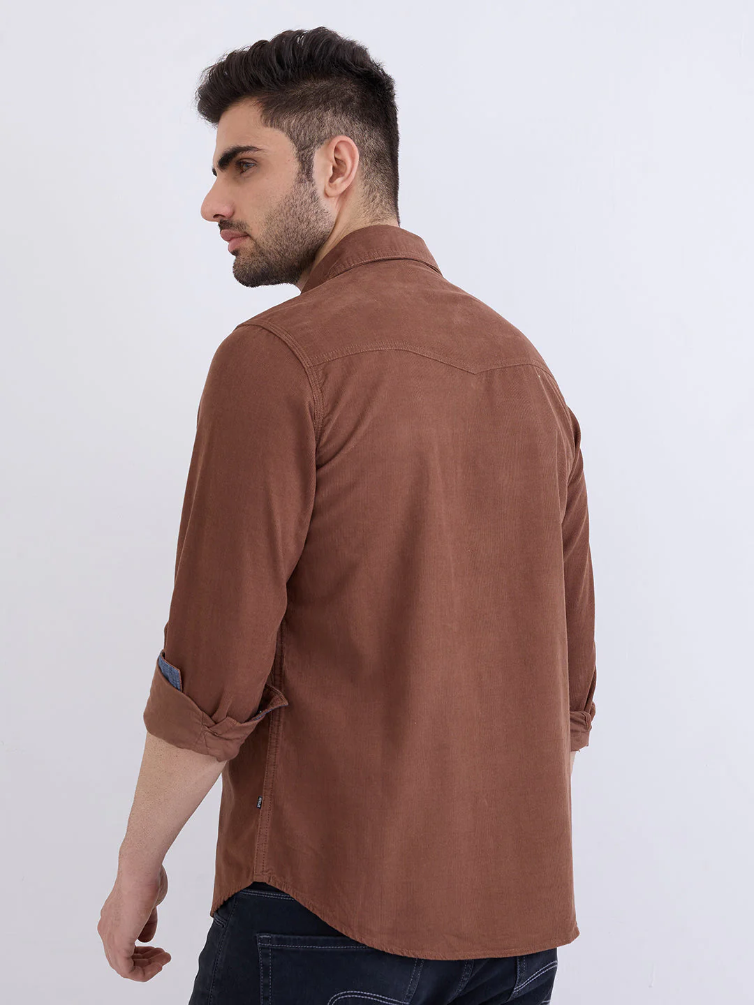 Men Shirt Brown Slim Fit - Image 4