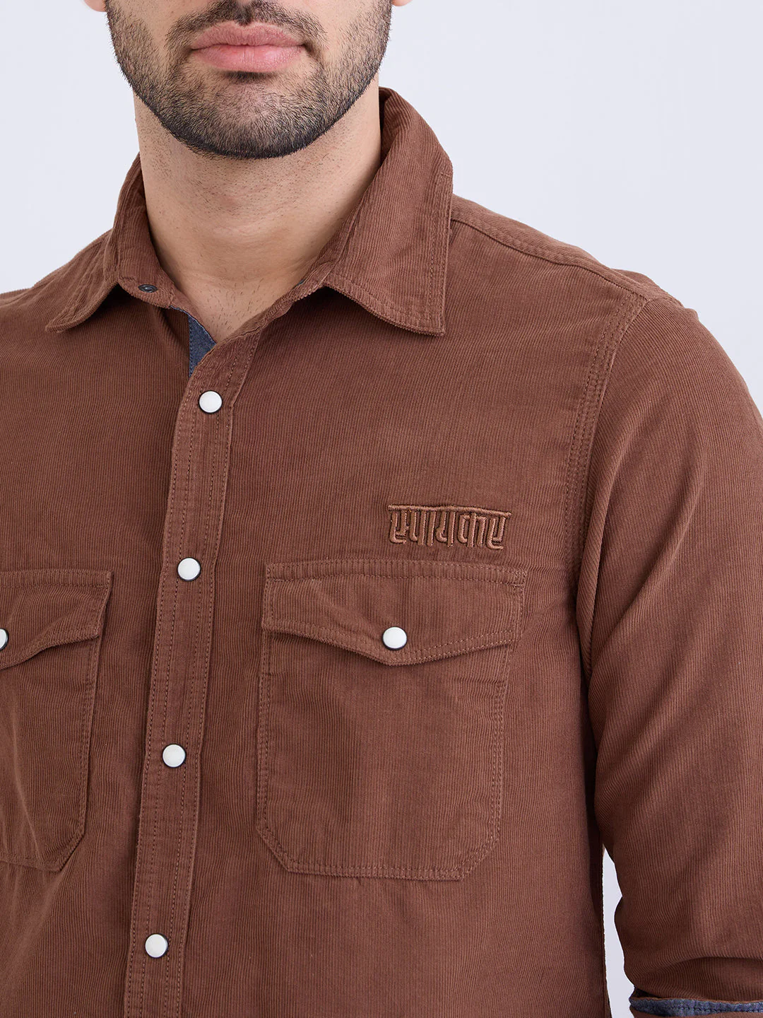 Men Shirt Brown Slim Fit - Image 6