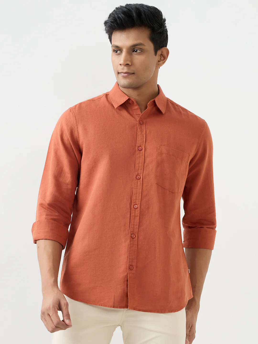 Men Shirt Orange Slim Fit - Image 2