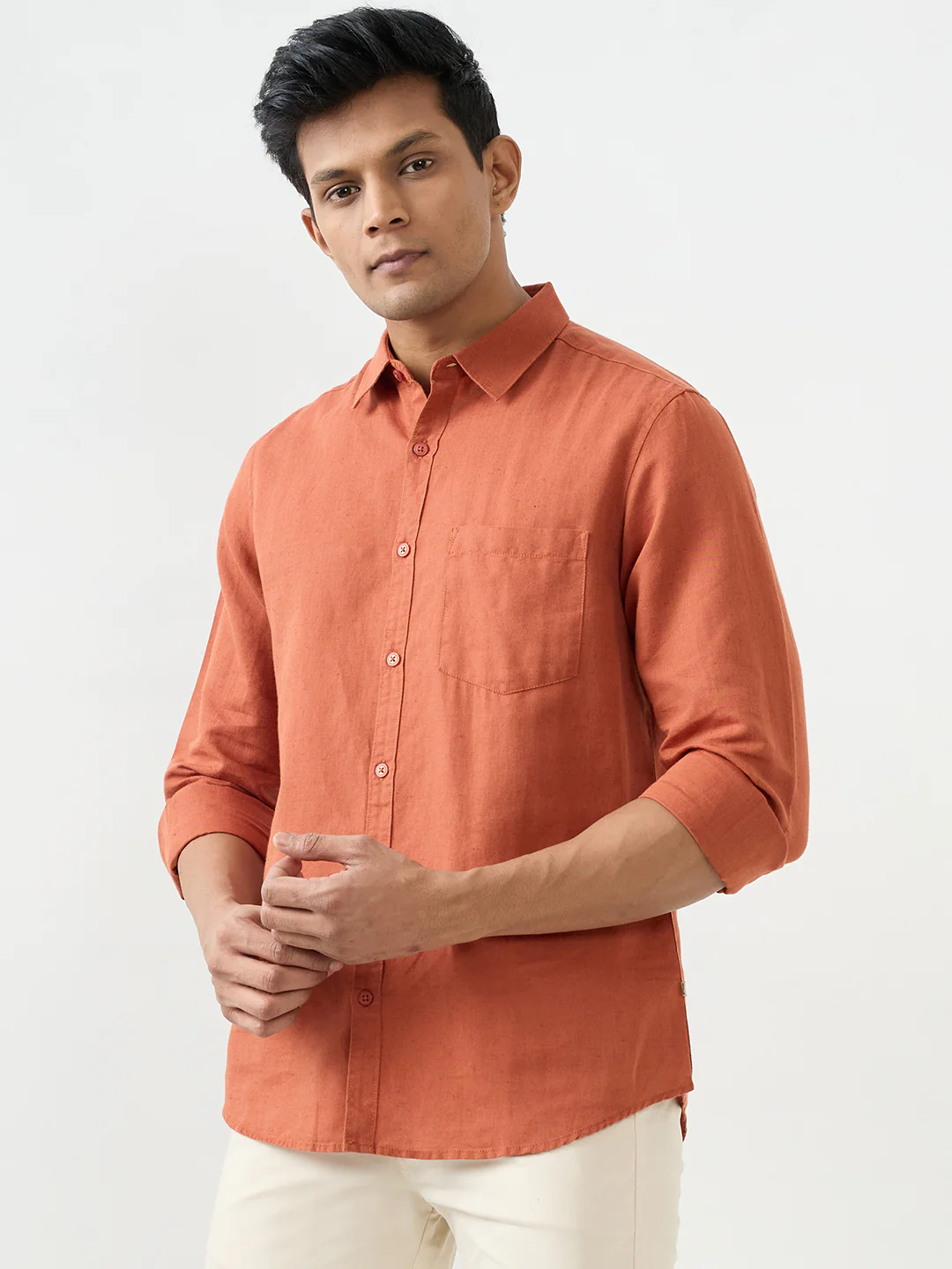 Men Shirt Orange Slim Fit - Image 3