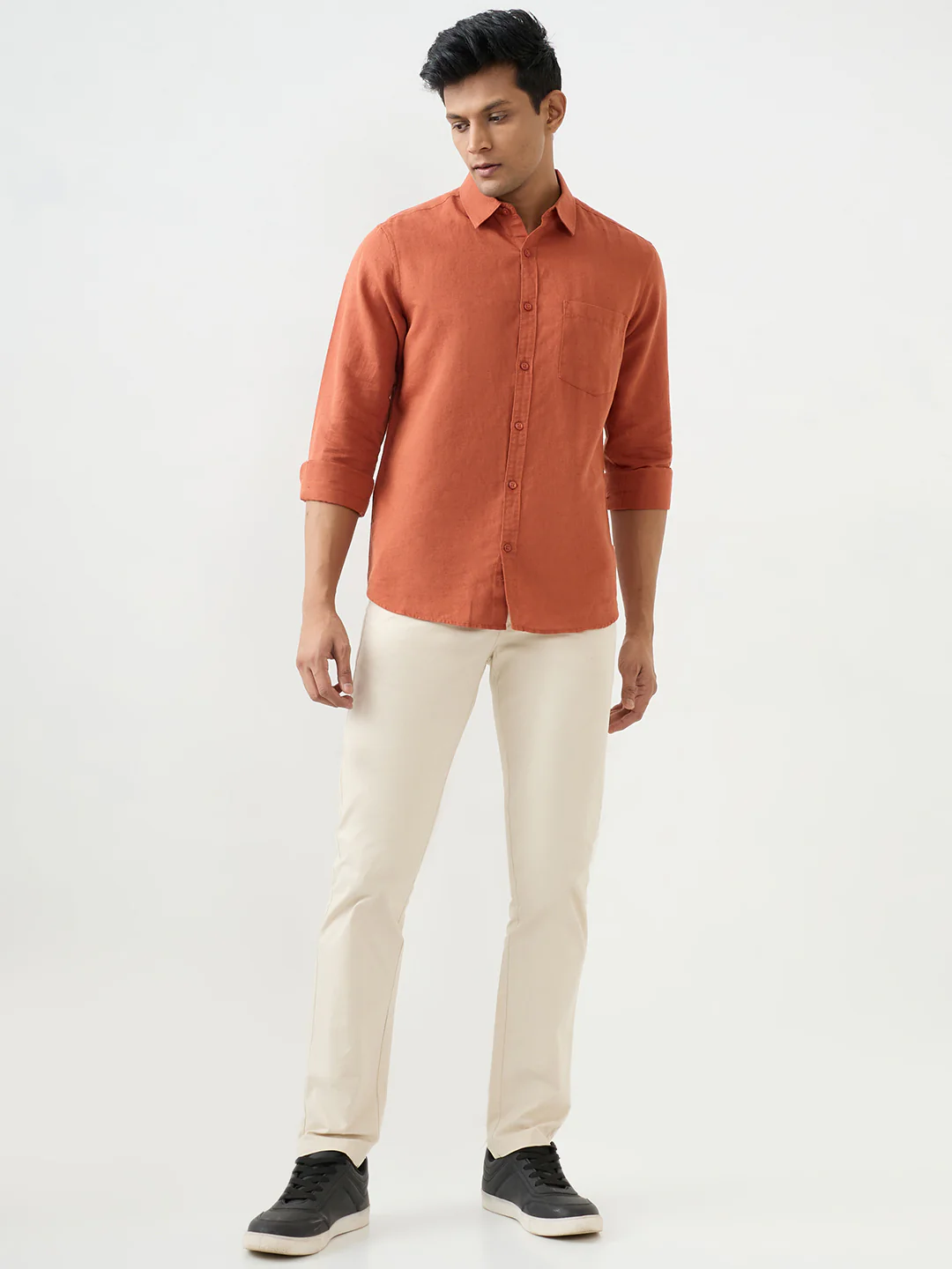 Men Shirt Orange Slim Fit - Image 5