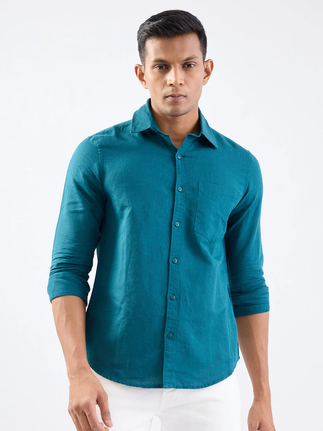 Men Shirt Green Slim Fit - Image 2