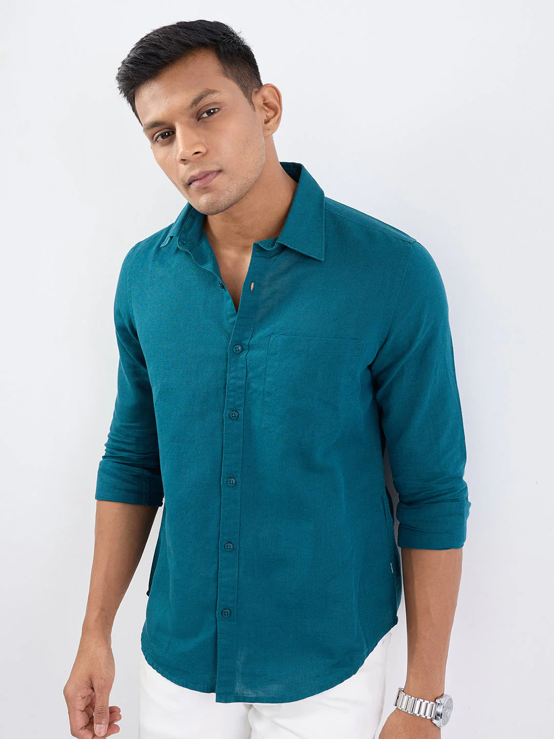 Men Shirt Green Slim Fit - Image 3