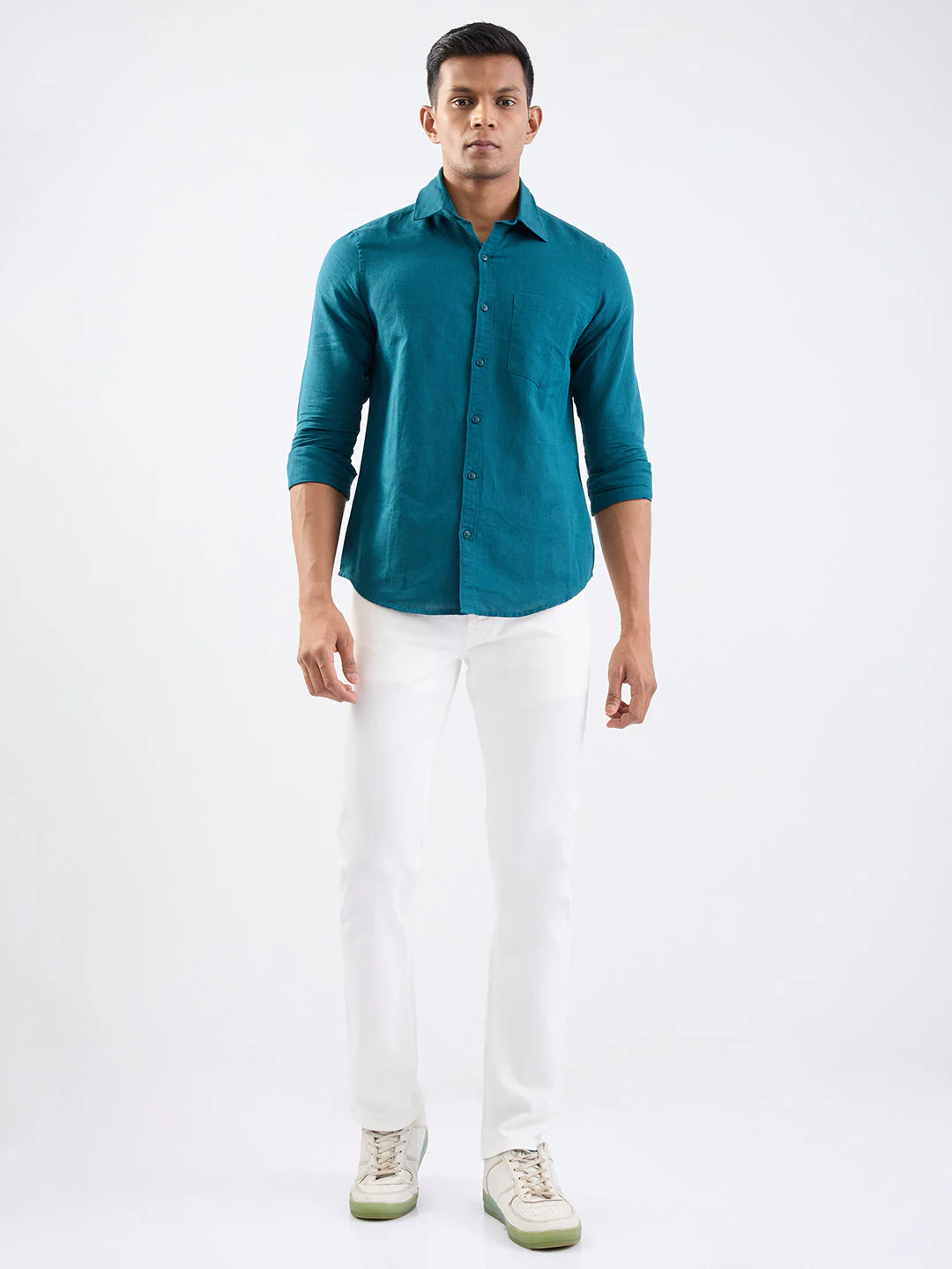 Men Shirt Green Slim Fit - Image 5