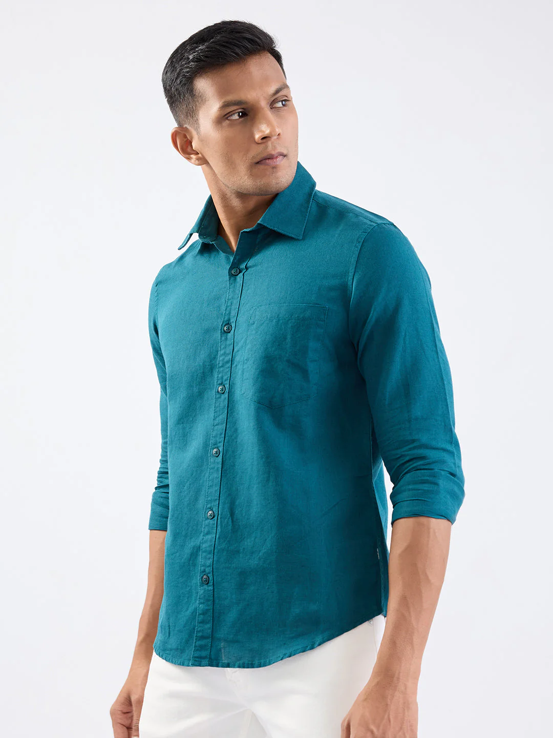 Men Shirt Green Slim Fit - Image 7