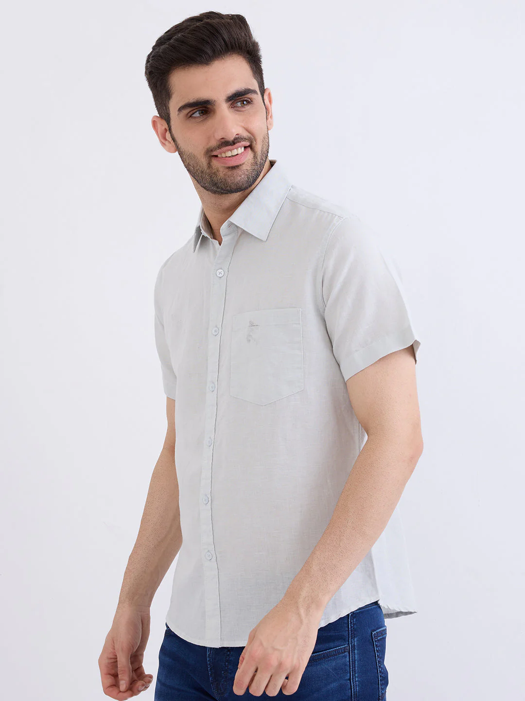 Men Shirt Grey Slim Fit - Image 3