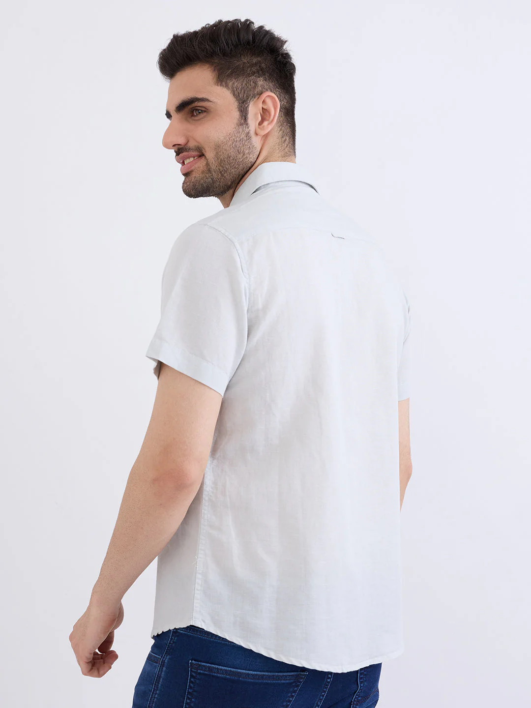 Men Shirt Grey Slim Fit - Image 4