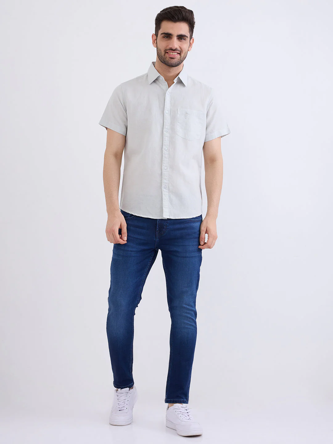Men Shirt Grey Slim Fit - Image 5