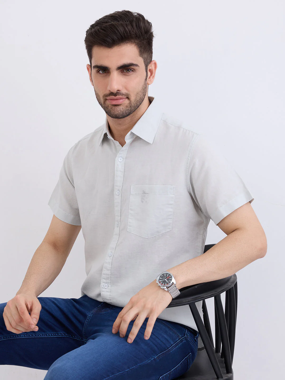 Men Shirt Grey Slim Fit - Image 7