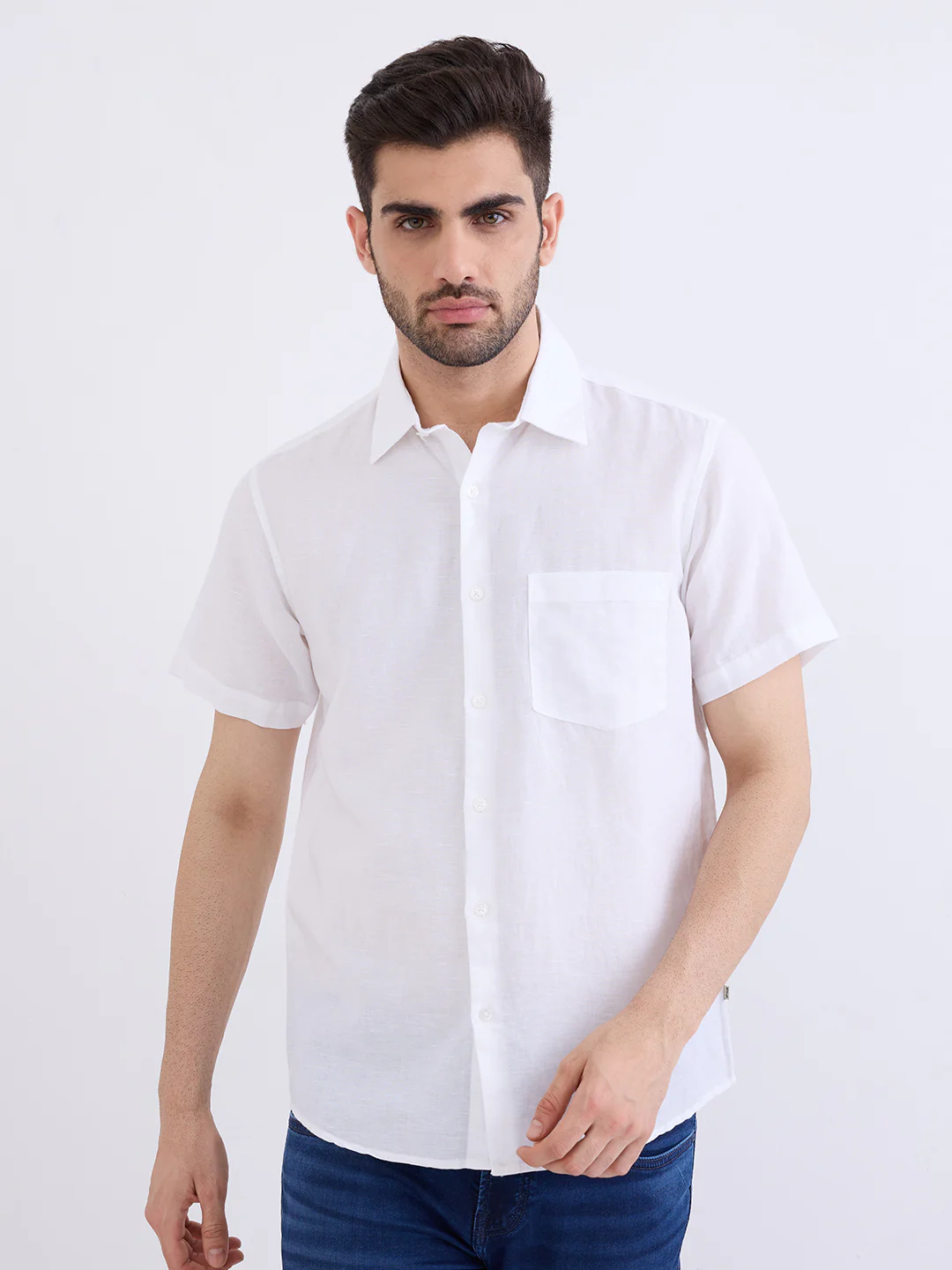 Men Shirt Solid White Slim Fit - Image 2