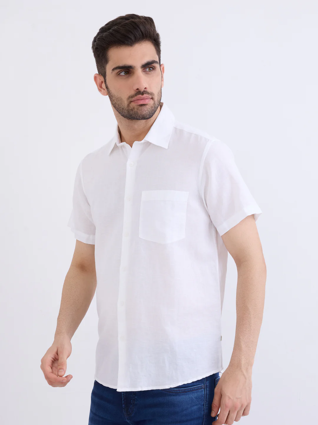 Men Shirt Solid White Slim Fit - Image 3