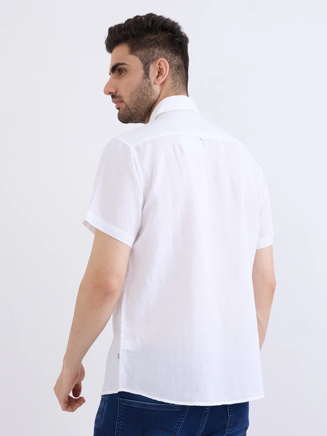 Men Shirt Solid White Slim Fit - Image 4