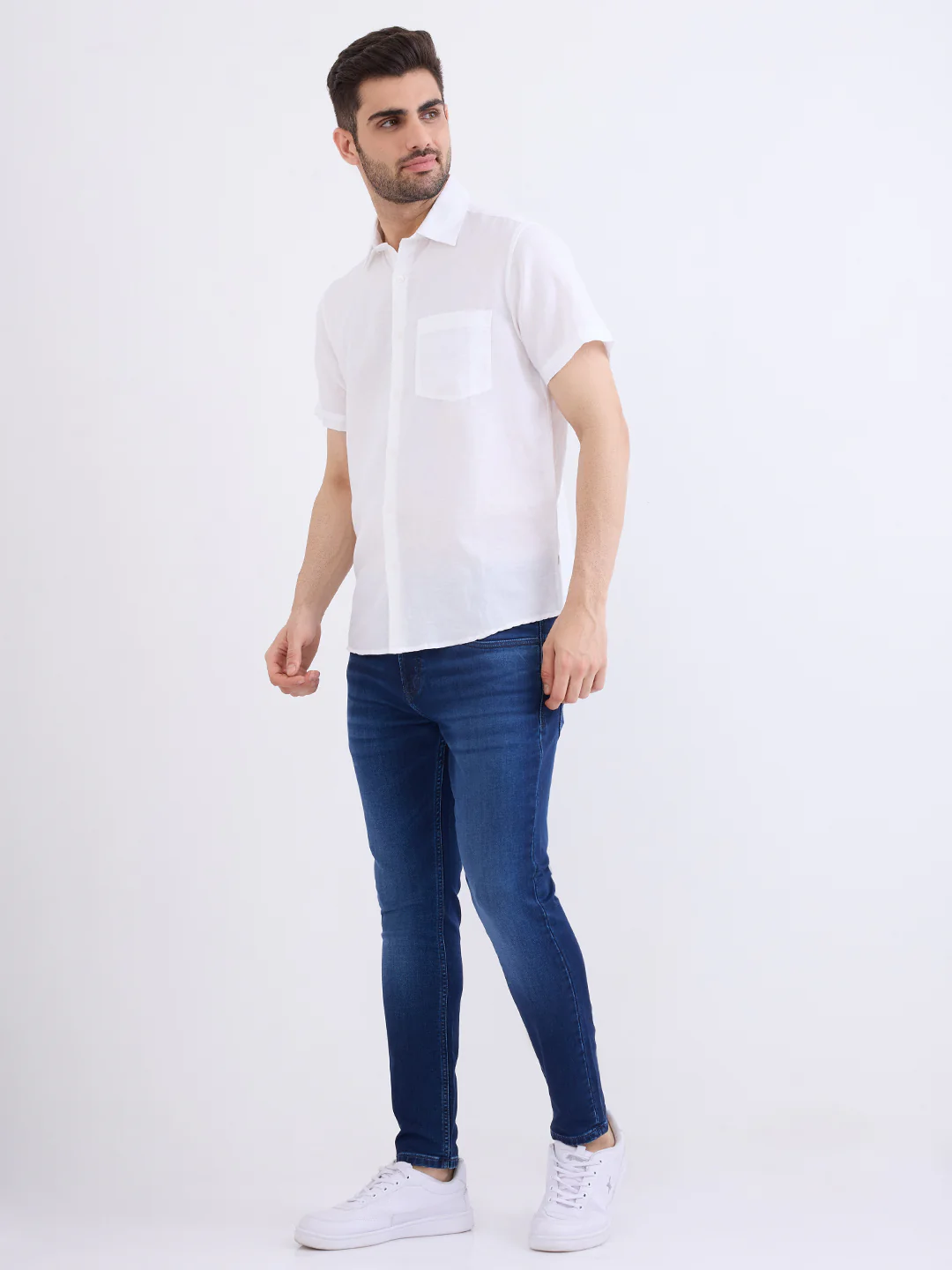 Men Shirt Solid White Slim Fit - Image 5