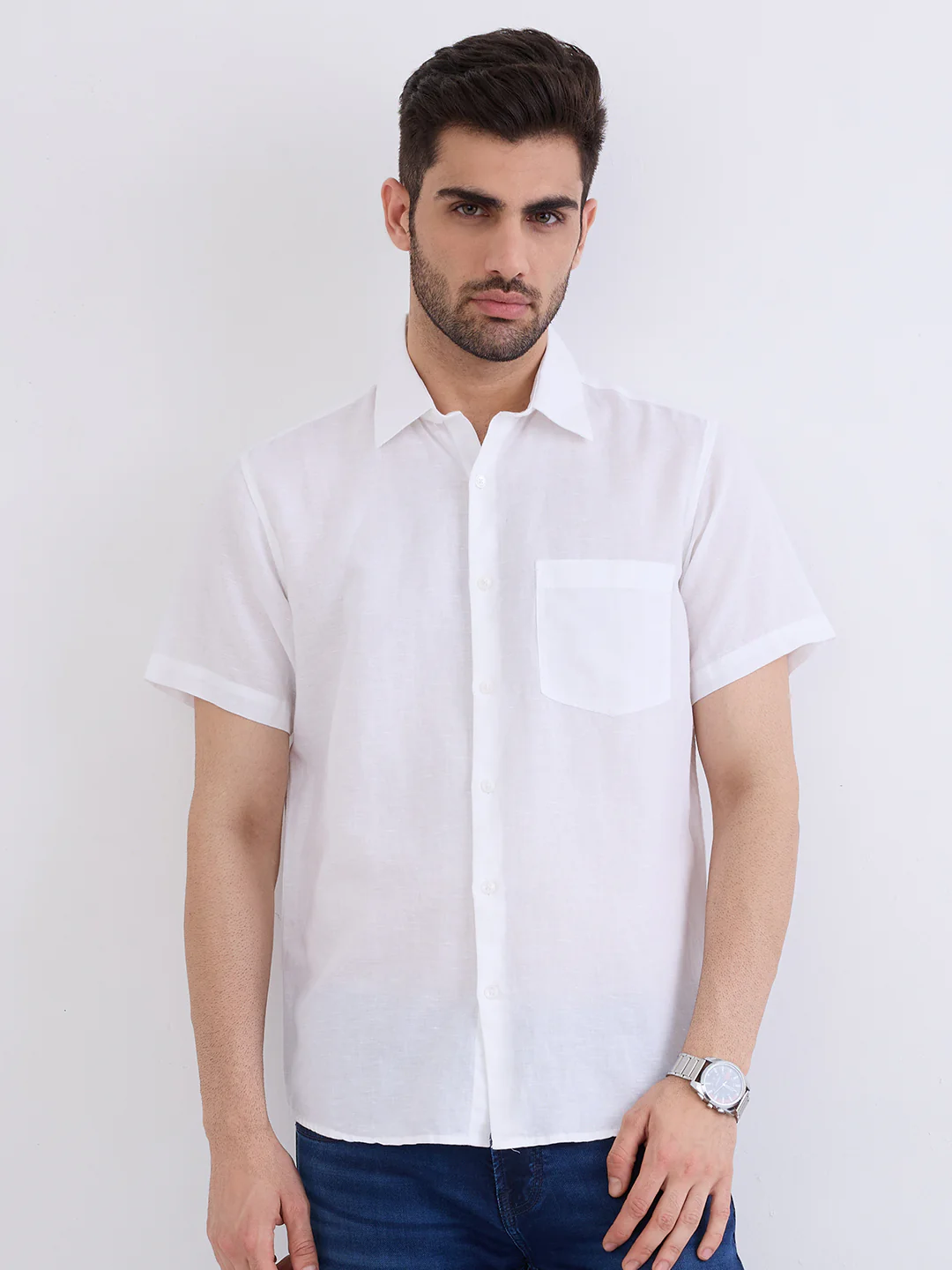 Men Shirt Solid White Slim Fit - Image 7