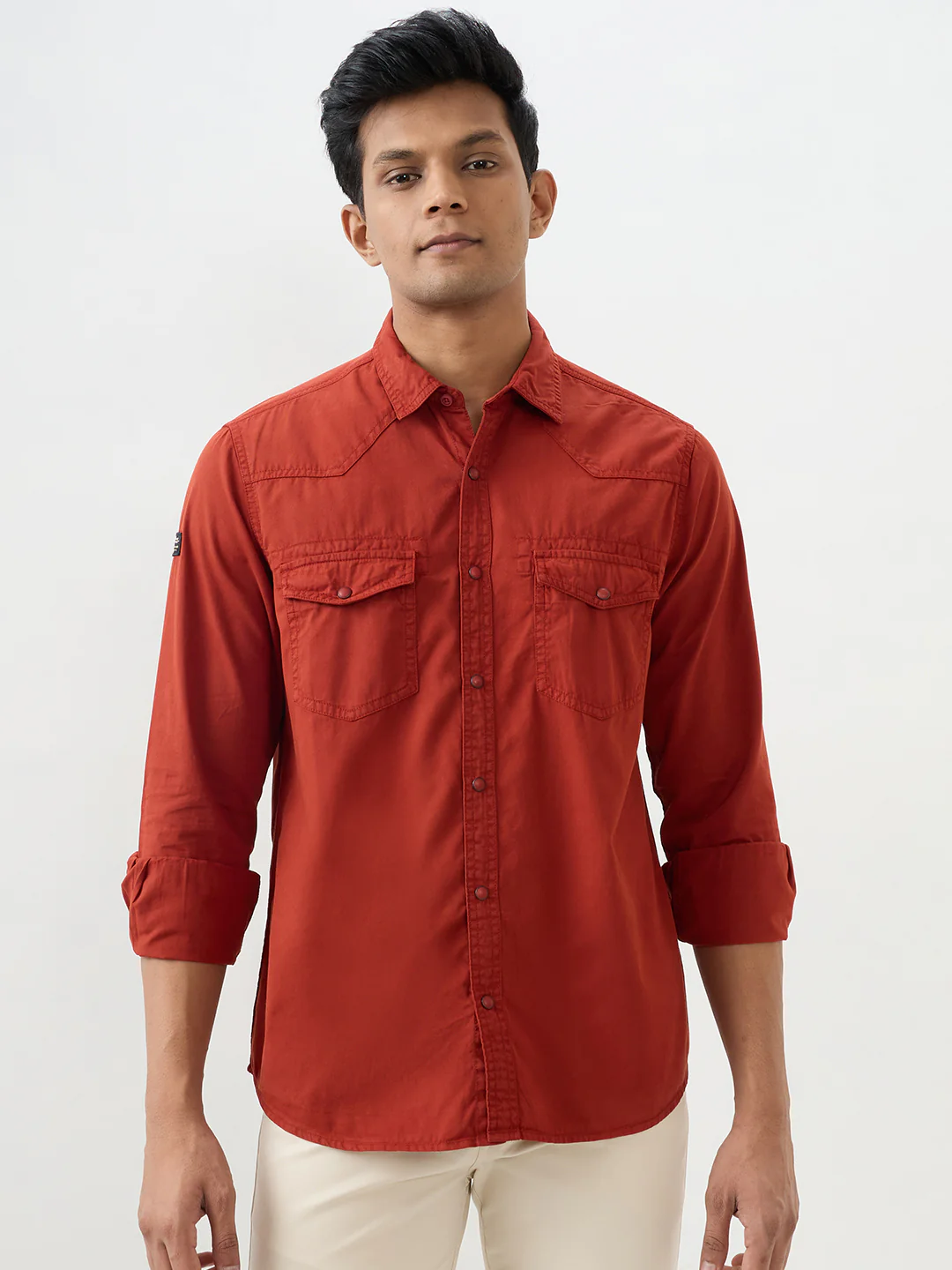 Men Shirt Rust Slim Fit - Image 2
