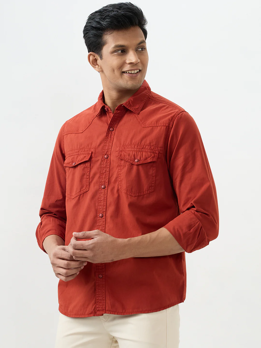Men Shirt Rust Slim Fit - Image 3