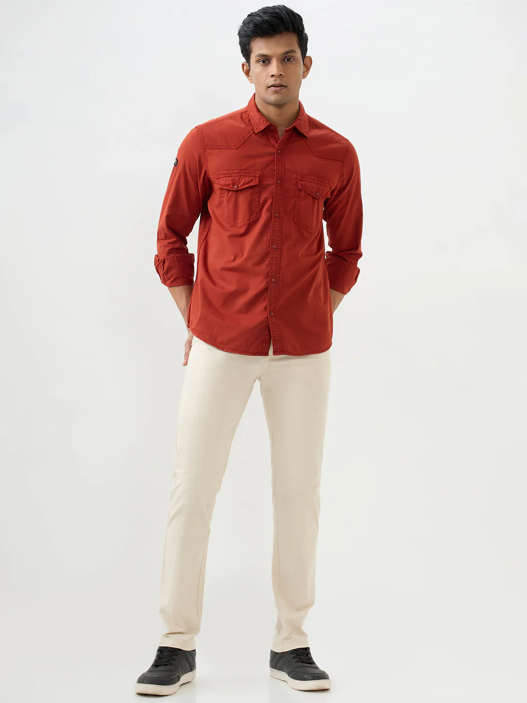 Men Shirt Rust Slim Fit - Image 5