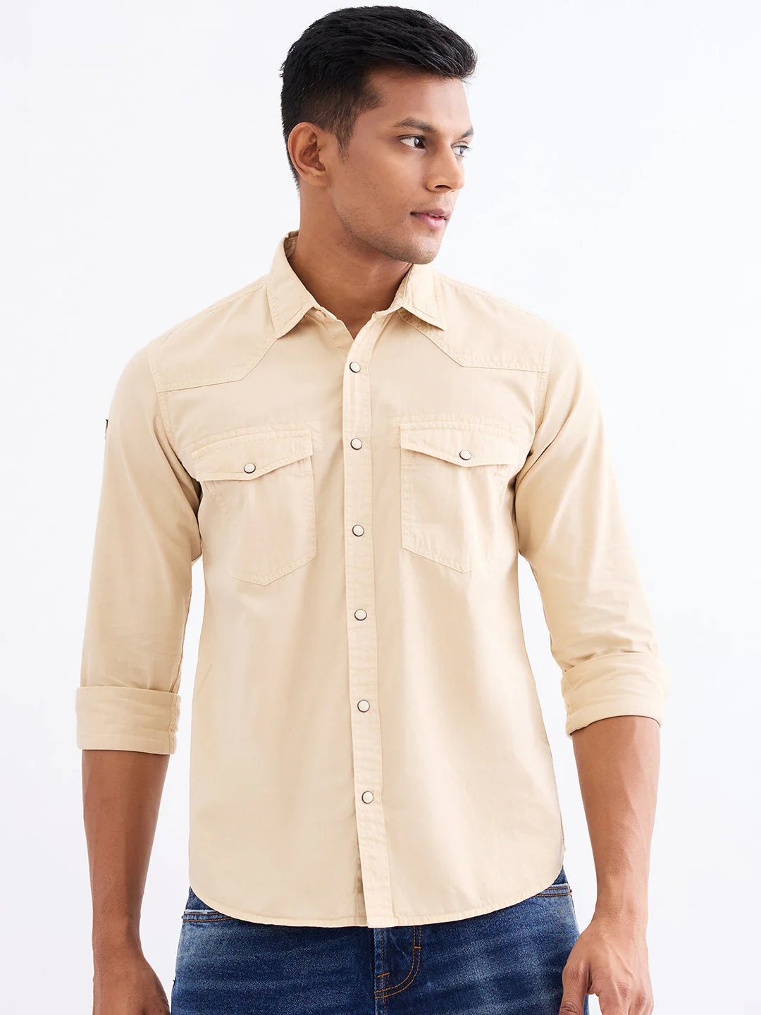 Men Shirt Beige Slim Fit - Image 2