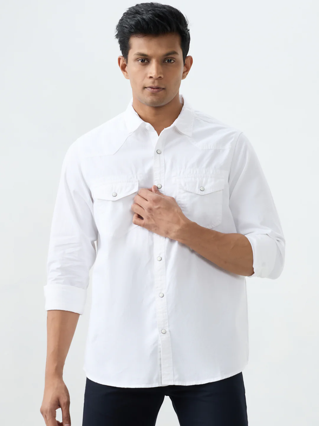 Men Shirt Solid White Slim Fit - Image 2