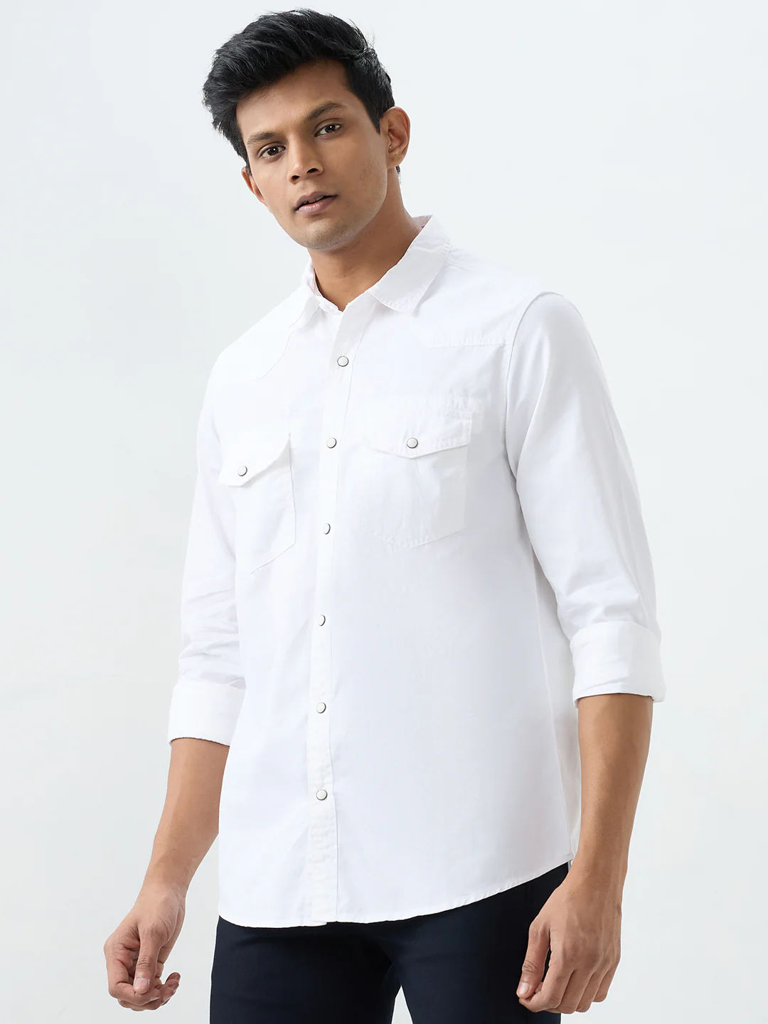 Men Shirt Solid White Slim Fit - Image 3