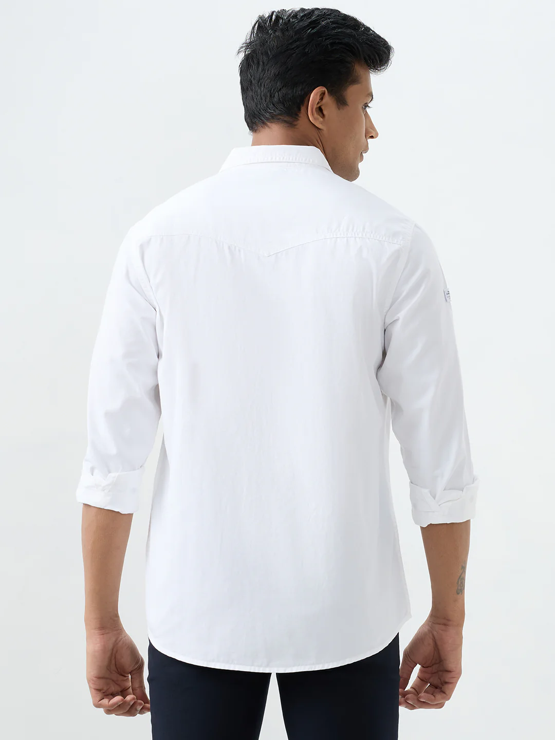 Men Shirt Solid White Slim Fit - Image 4