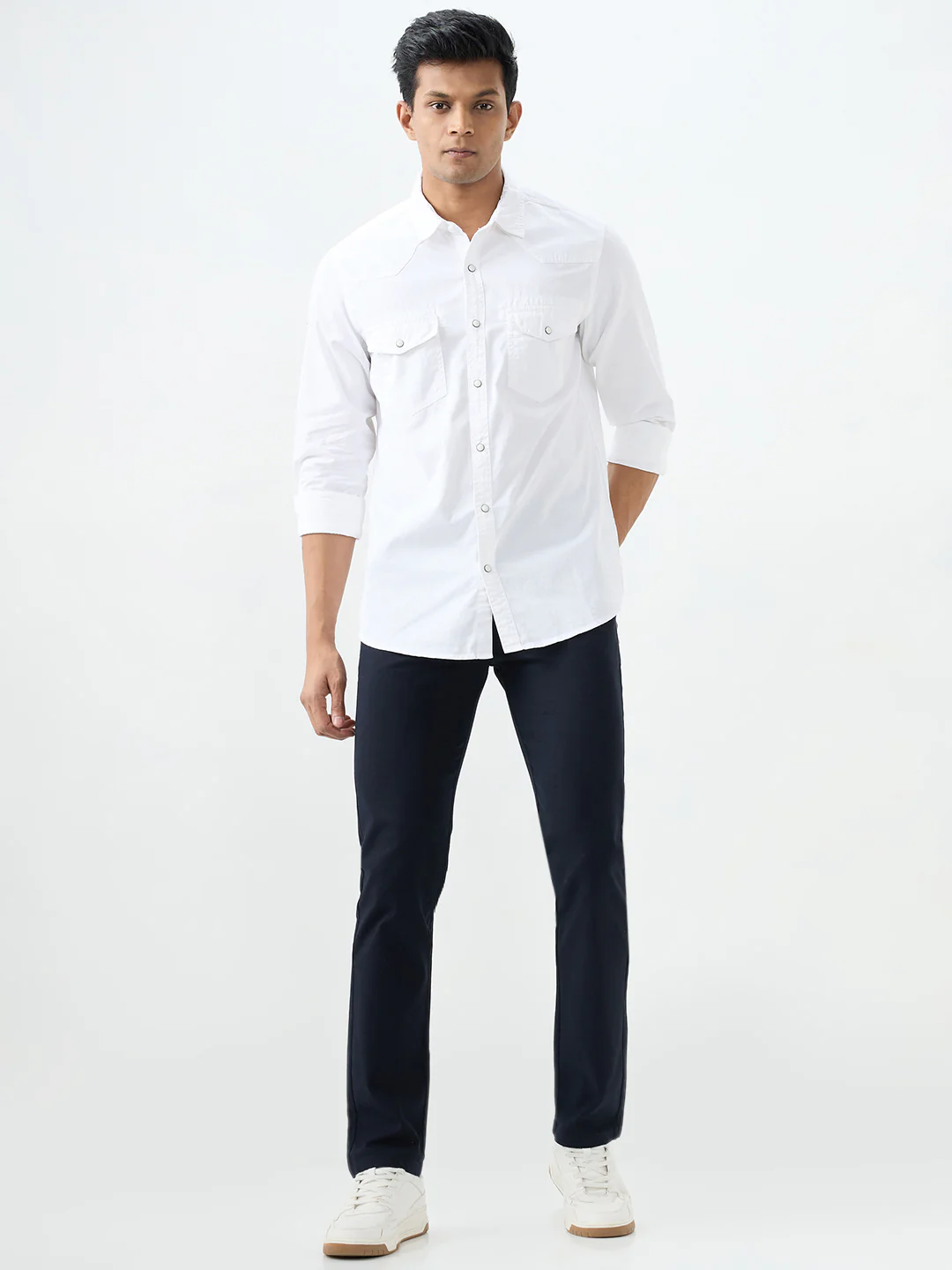 Men Shirt Solid White Slim Fit - Image 5