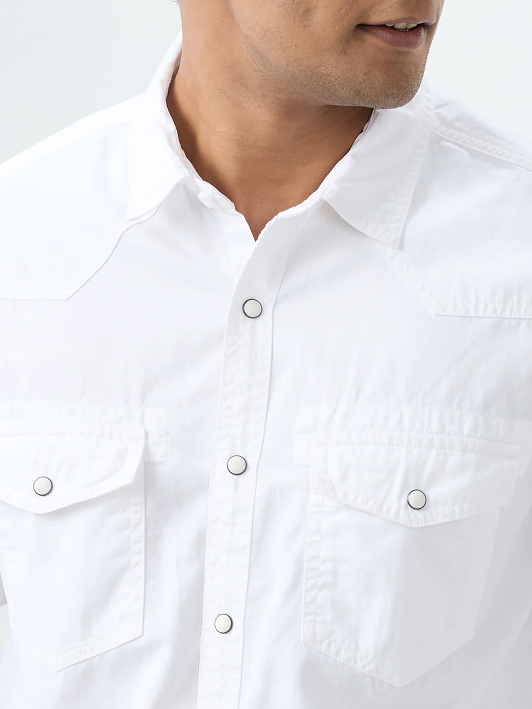 Men Shirt Solid White Slim Fit - Image 6