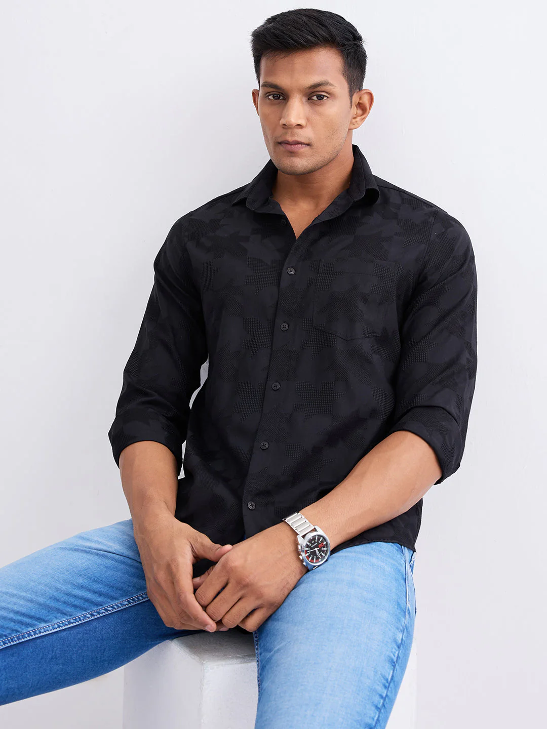 Men Shirt Black Slim Fit - Image 7