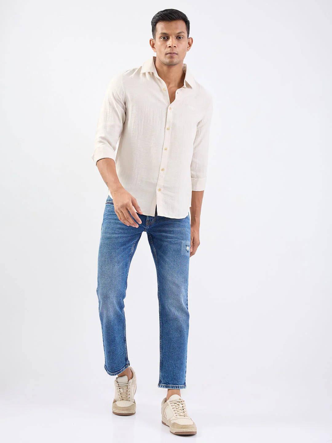 Men Shirt Beige Slim Fit - Image 2