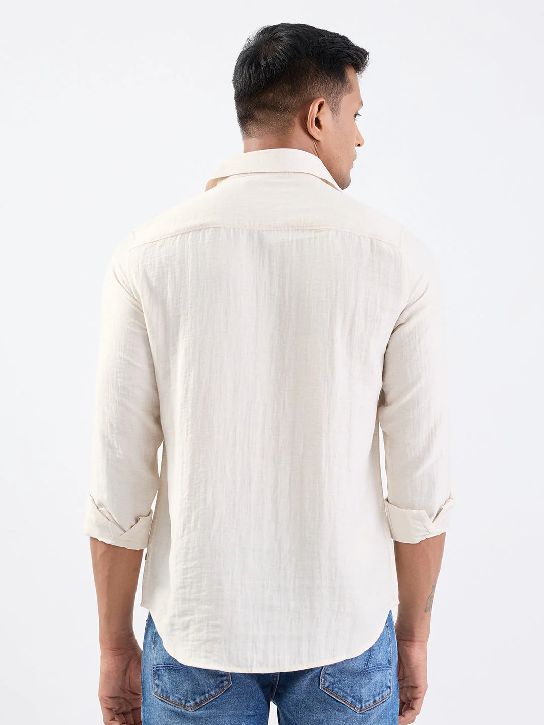 Men Shirt Beige Slim Fit - Image 5