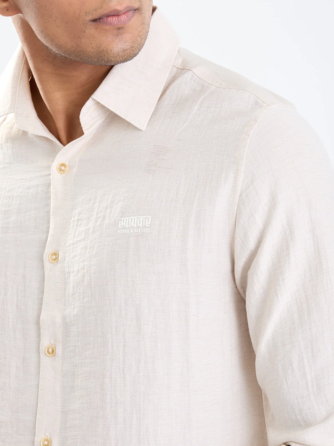 Men Shirt Beige Slim Fit - Image 6