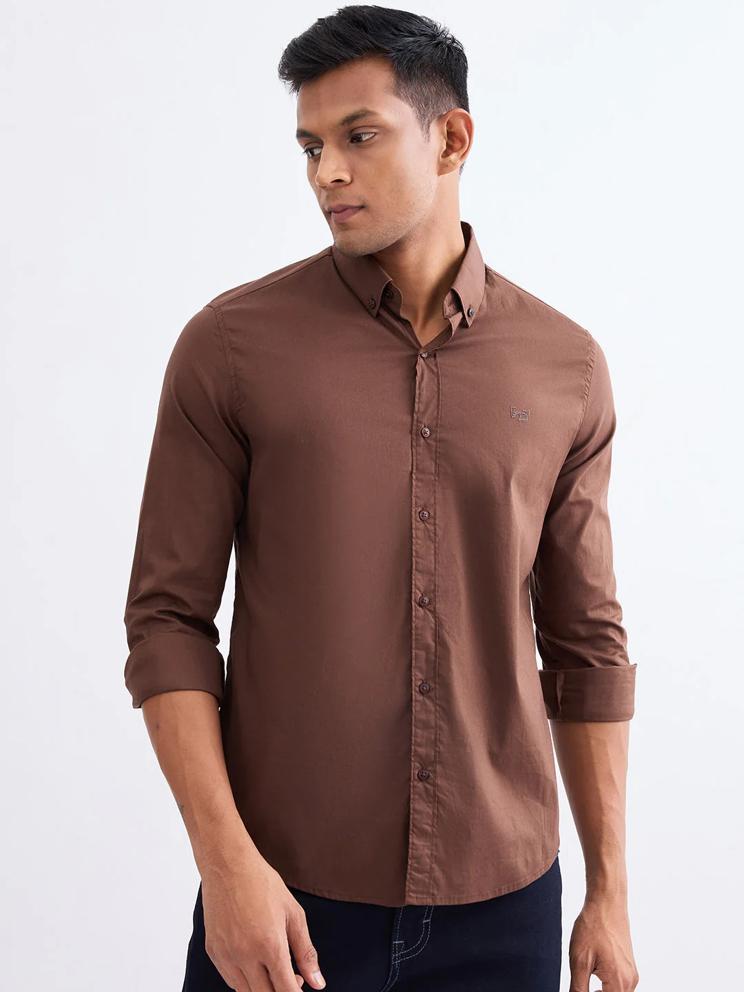 Men Shirt Brown Slim Fit - Image 2