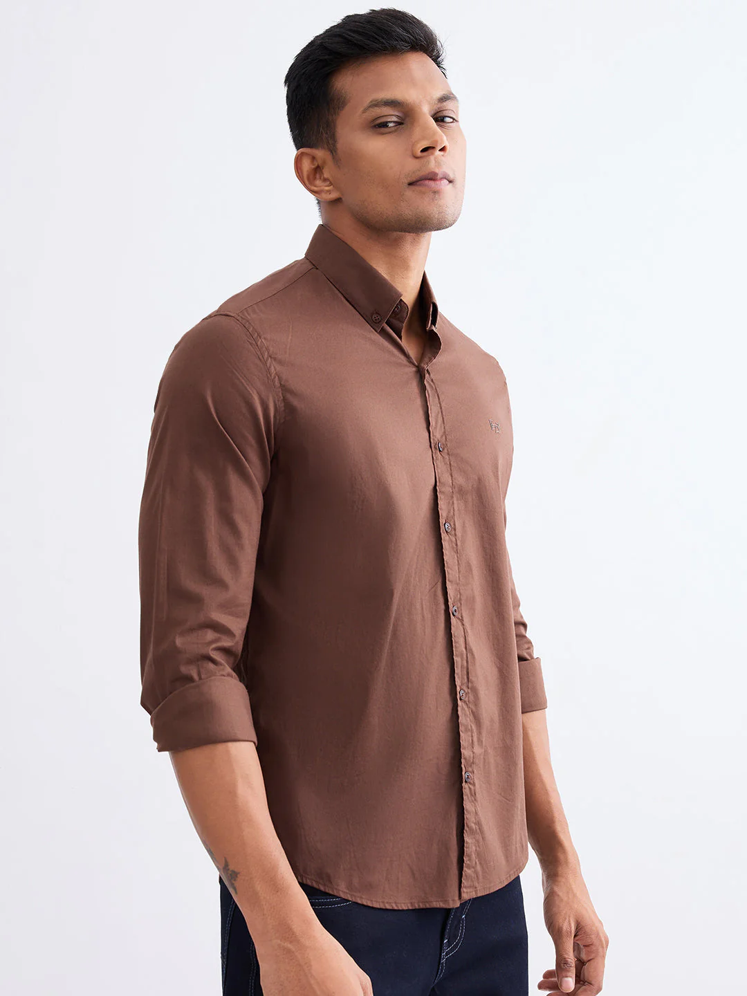 Men Shirt Brown Slim Fit - Image 3