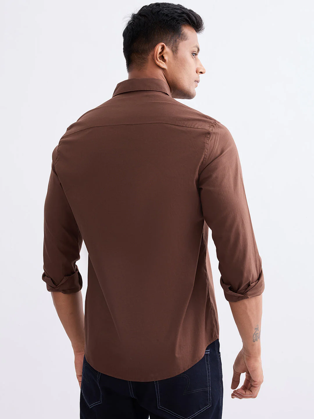 Men Shirt Brown Slim Fit - Image 4