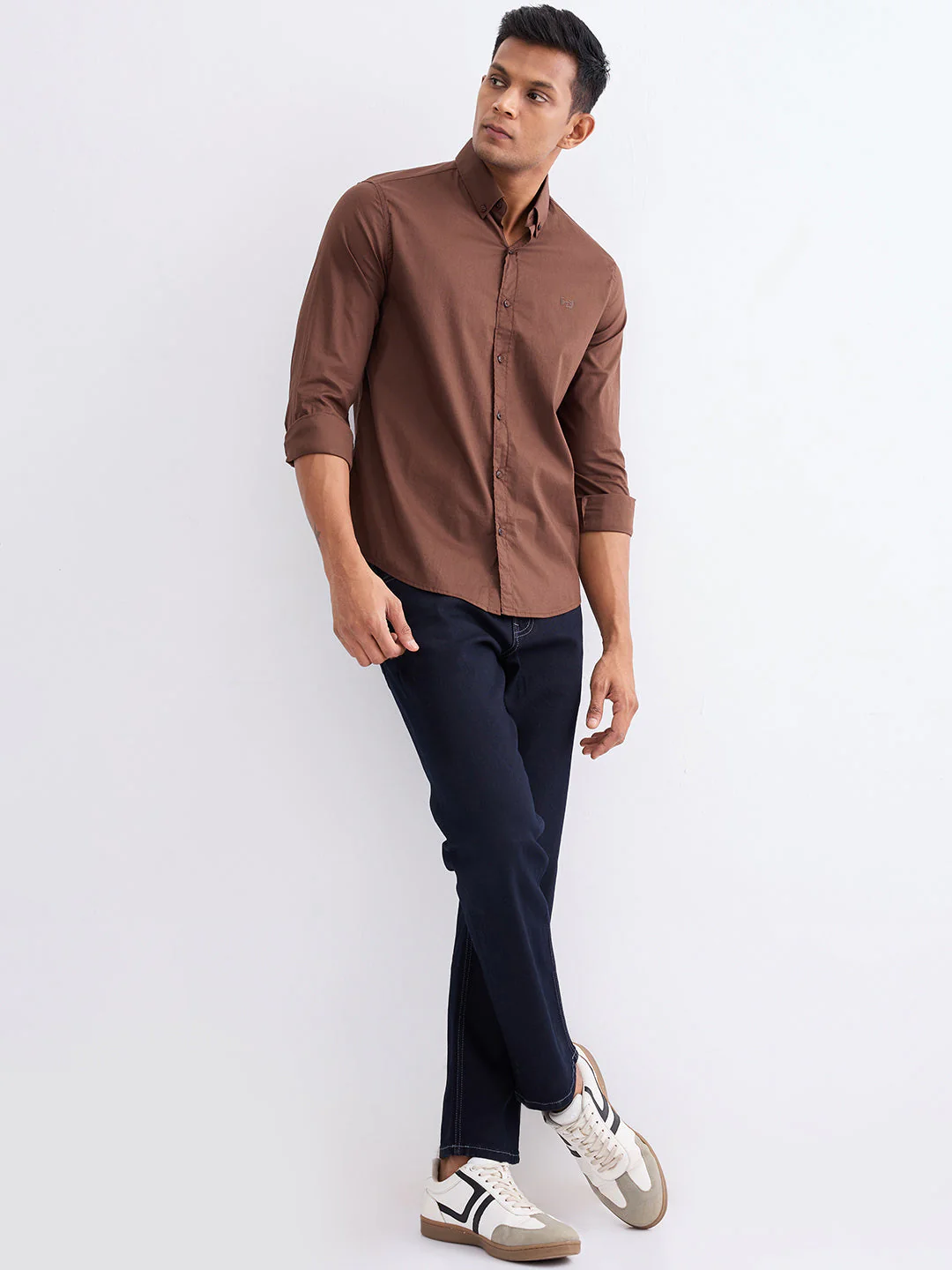 Men Shirt Brown Slim Fit - Image 5
