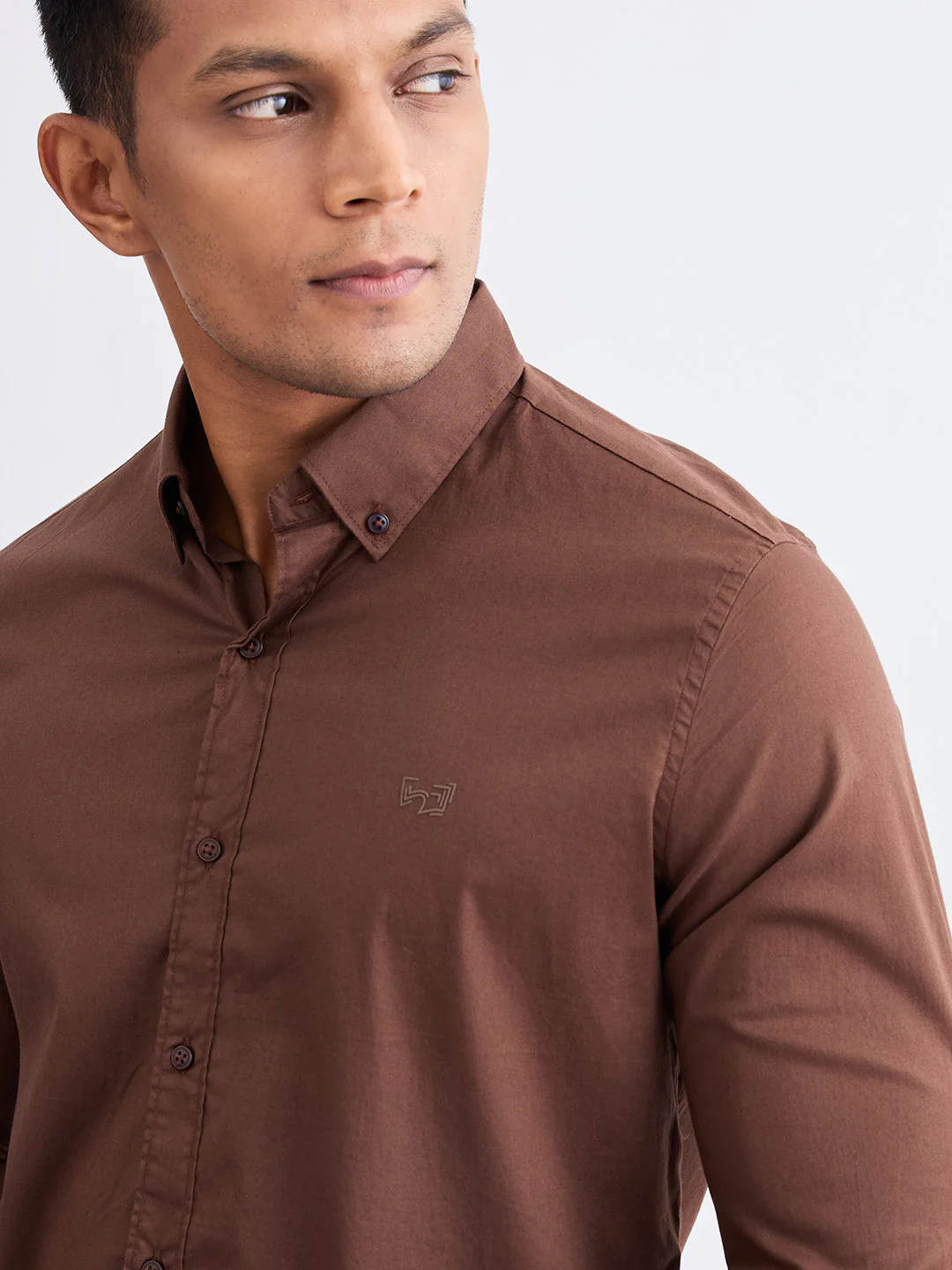 Men Shirt Brown Slim Fit - Image 6