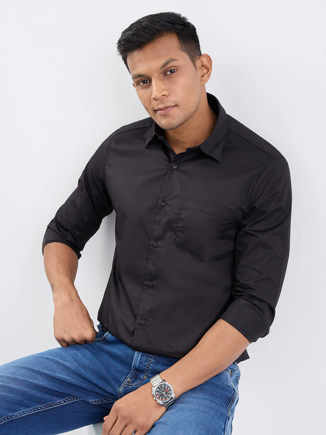 Men Shirt Black Slim Fit - Image 7