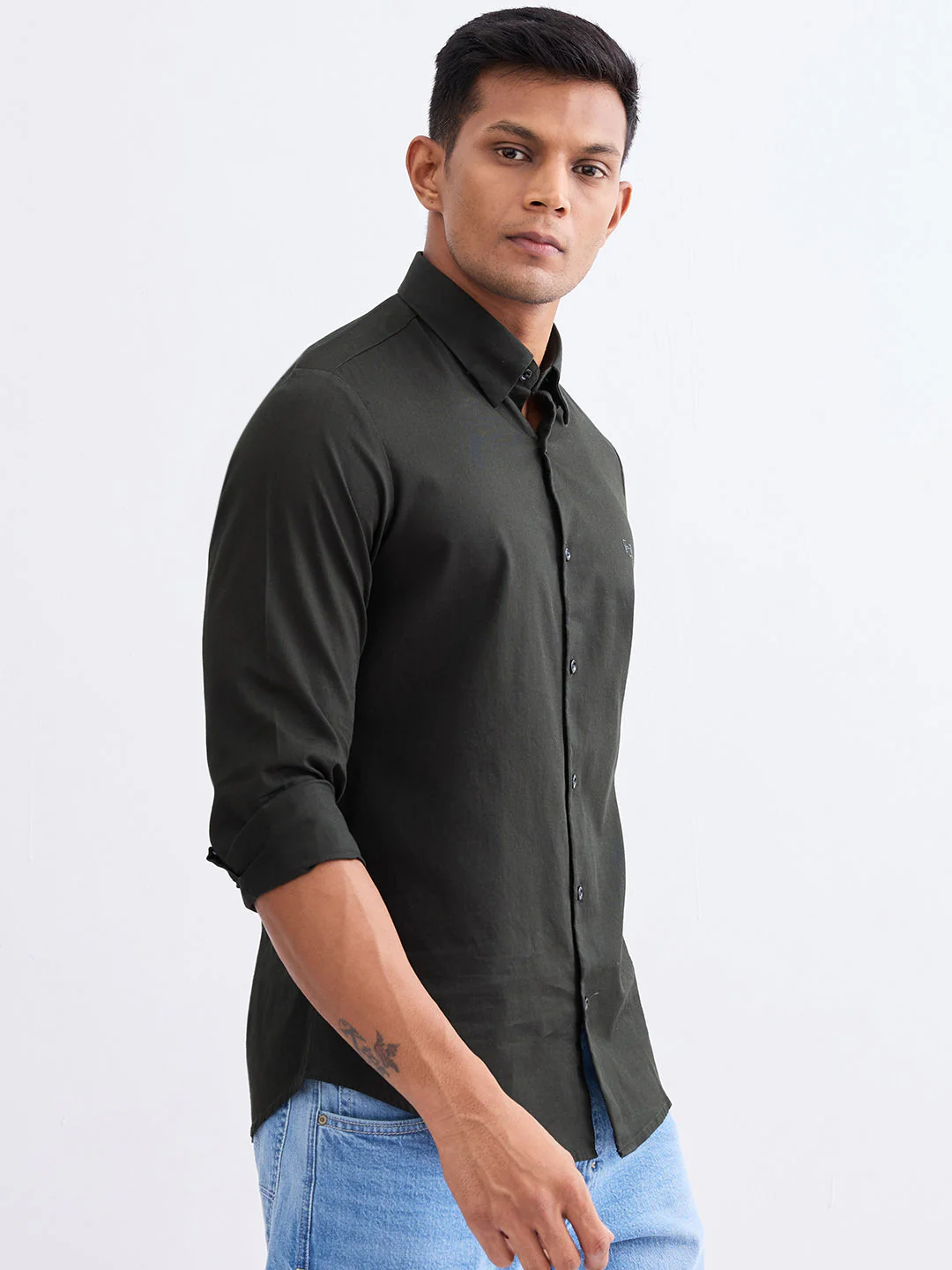 Men Shirt Green Slim Fit - Image 3