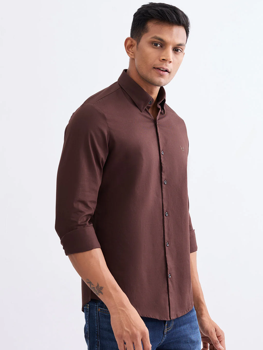 Men Shirt Brown Slim Fit - Image 3