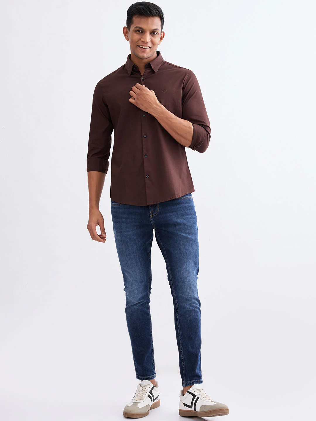 Men Shirt Brown Slim Fit - Image 5